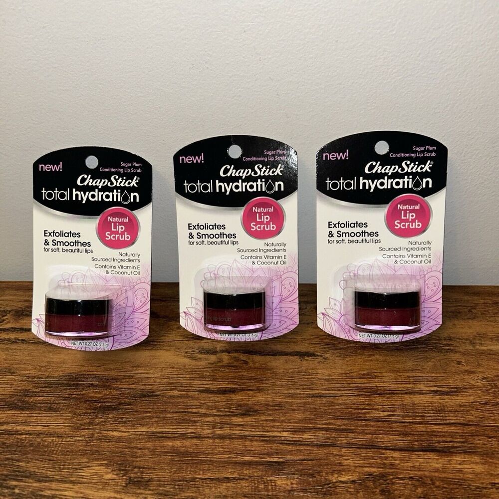 (3) ChapStick Total Hydration Natural Lip Scrub 0.27 oz Sealed Sugar Plum